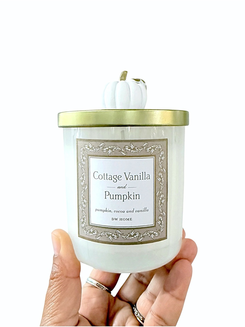 DW Home Cottage Vanilla & Pumpkin Luxury Scented Candle - White with Gold Accent - Picture 7 of 7